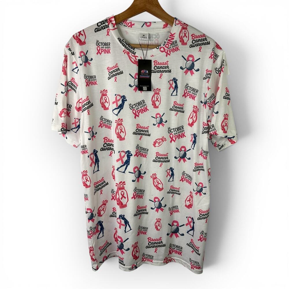Unisex Throwvibe Breast Cancer Awareness Golf T-Shirt Size Medium Pink White New